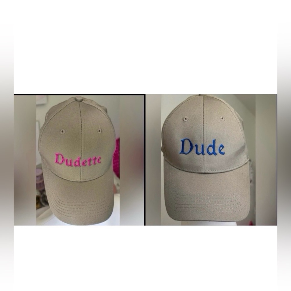 Port Company Blue & Pink Dude & Dudette Billed Caps Cotton in Tan Size O/S